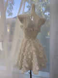 Cute A line Spaghetti Straps White Flowers Formal Short 8th Grade Homecoming Dress Summer Middle School Hoco Dresses Birthday Outfits HZ1121