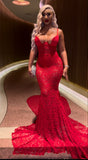 Sexy Mermaid Straps Red Lace LongProm Dresses Party Dress Summer 20th Birthday Outfits Birthday Dresses HZ1121