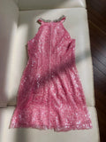 Cute Sheath High Neck Pink Sequin Formal Short 8th Grade Homecoming Dress Summer Middle School Hoco Dresses Birthday Outfits HZ1121