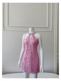 Cute Sheath High Neck Pink Sequin Formal Short 8th Grade Homecoming Dress Summer Middle School Hoco Dresses Birthday Outfits HZ1121