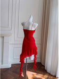 Pretty Sheath Spaghetti Straps Red Chiffon Short 8th Grade Homecoming Dress Summer Middle School Hoco Dresses Cocktail Dress Birthday Outfits HZ1121