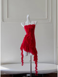 Pretty Sheath Spaghetti Straps Red Chiffon Short 8th Grade Homecoming Dress Summer Middle School Hoco Dresses Cocktail Dress Birthday Outfits HZ1121