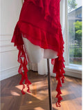 Pretty Sheath Spaghetti Straps Red Chiffon Short 8th Grade Homecoming Dress Summer Middle School Hoco Dresses Cocktail Dress Birthday Outfits HZ1121