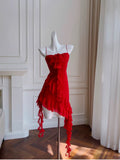 Pretty Sheath Spaghetti Straps Red Chiffon Short 8th Grade Homecoming Dress Summer Middle School Hoco Dresses Cocktail Dress Birthday Outfits HZ1121