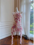 Pretty Sheath Halter Floral Chiffon Ruffles Short 8th Grade Homecoming Dress Summer Middle School Hoco Dresses Cocktail Dress Birthday Outfits HZ1121
