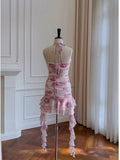 Pretty Sheath Halter Floral Chiffon Ruffles Short 8th Grade Homecoming Dress Summer Middle School Hoco Dresses Cocktail Dress Birthday Outfits HZ1121