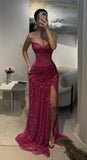 Sexy Mermaid Sweetheart Black Girl Sequin With Split Cut Prom Dresses Party Dress Summer 20th Birthday Outfits Birthday Dresses HZ1121