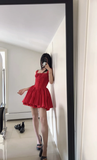 Cute A line Square Neck Red Lace Short Homecoming Dress Summer Middle School Formal 8th Grade Hoco Dresses Summer Holiday Dress Birthday Outfits HZ1121