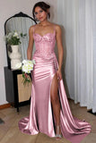 Sexy Mermaid Spaghetti Straps Mint Green Satin Slit Prom Dresses Party Dress Summer 20th Birthday Outfits Birthday Dresses HZ1121