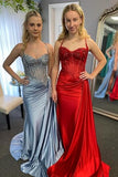 Sexy Mermaid Spaghetti Straps Mint Green Satin Slit Prom Dresses Party Dress Summer 20th Birthday Outfits Birthday Dresses HZ1121