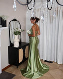 Sexy Mermaid Spaghetti Straps Mint Green Satin Slit Prom Dresses Party Dress Summer 20th Birthday Outfits Birthday Dresses HZ1121