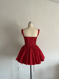 Cute A line Square Neck Red Lace Short Homecoming Dress Summer Middle School Formal 8th Grade Hoco Dresses Summer Holiday Dress Birthday Outfits HZ1121