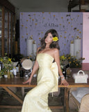 Elegant Mermaid Strapless Yellow Lace Long Prom Dresses Party Dress Summer 20th Birthday Outfits Birthday Dresses HZ1121