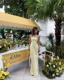 Elegant Mermaid Strapless Yellow Lace Long Prom Dresses Party Dress Summer 20th Birthday Outfits Birthday Dresses HZ1121