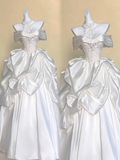 Pretty Wedding Dress Ball Gown Off The Shoulder White Satin Long Wedding Dresses Bridal Gowns HZ1121