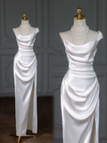 Pretty Wedding Dress Sheath Strapless Satin White Slit Long Wedding Dresses Bridal Gowns HZ1121