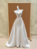 Pretty Wedding Dress Sheath Sweetheart White Satin Long Wedding Dresses Bridal Gowns HZ1121
