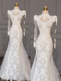 Pretty Wedding Dress Mermaid Long Sleeves Lace Summer White Wedding Dresses Bridal Gowns HZ1121