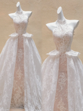 Pretty Wedding Dress Sheath High Neck Lace Long Wedding Dresses Summer Country Bridal Gowns HZ1121