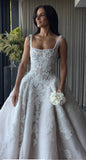 Pretty Wedding Dress Ball Gown Square Neck Lace White Wedding Dresses Bridal Gowns HZ1121