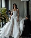 Pretty Wedding Dress Ball Gown Square Neck Lace Long White Wedding Dresses Bridal Gowns HZ1121