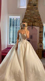 Pretty Wedding Dress Ball Gown Sweetheart White Satin Long Wedding Dresses Bridal Gowns HZ1121