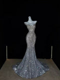 Sparkly Wedding Dress Mermaid Scoop Sequin Long Silver Wedding Dresses Brides Dress Bridal Gowns HZ1121