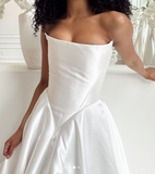 Pretty Wedding Dress Ball Gown Strapless White Satin Long Wedding Dresses Bridal Gowns HZ1121