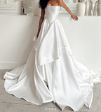 Pretty Wedding Dress Ball Gown Strapless White Satin Long Wedding Dresses Bridal Gowns HZ1121