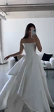 Pretty Wedding Dress Ball Gown Strapless White Satin Long Wedding Dresses Bridal Gowns HZ1121