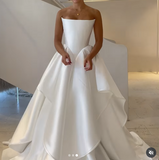 Modest Wedding Dress Ball Gown Strapless Satin White Long Wedding Dresses Brides Dress Bridal Gowns HZ1121