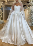 Pretty Wedding Dress Ball Gown Strapless Ivory Satin Long Wedding Dresses Bridal Gowns HZ1121