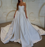 Pretty Wedding Dress Ball Gown Strapless Ivory Satin Long Wedding Dresses Bridal Gowns HZ1121