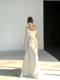 Dreamy Wedding Dress Sheath Off The Shoulder White Satin Summer Long Wedding Dresses Bridal Gowns HZ1121