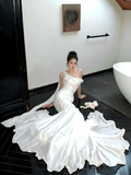 Simple Wedding Dress Mermaid Off The Shoulder Summer Long Satin White Wedding Dresses Bride Dress Bridal Gowns HZ1121