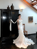 Simple Wedding Dress Mermaid Off The Shoulder Summer Long Satin White Wedding Dresses Bride Dress Bridal Gowns HZ1121