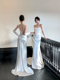 Simple Wedding Dress Mermaid Strapless Summer Long Satin White Wedding Dresses Bride Dress Bridal Gowns HZ1121