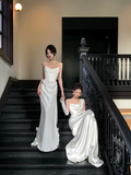 Simple Wedding Dress Mermaid Strapless Summer Long Satin White Wedding Dresses Bride Dress Bridal Gowns HZ1121