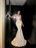 Unique Bridal Gown Mermaid Spaghetti Straps Lace Sleeveless White Wedding Dresses Modest Bridal Gowns HZ1121