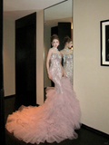 Classy Mermaid High Neck Pink Sequin Layers Tulle Long Prom Dresses Party Dress Birthday Outfits Graduation Dresses HZ1121