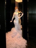 Classy Mermaid High Neck Pink Sequin Layers Tulle Long Prom Dresses Party Dress Birthday Outfits Graduation Dresses HZ1121