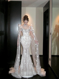 Pretty Wedding Dress Mermaid Scoop Neck Lace Sequin White Long Luxury Wedding Dresses Bridal Gowns Brides Gown HZ1121