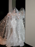Pretty Wedding Dress Mermaid Scoop Neck Lace Sequin White Long Luxury Wedding Dresses Bridal Gowns Brides Gown HZ1121