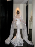 Pretty Wedding Dress Mermaid Scoop Neck Lace Sequin White Long Luxury Wedding Dresses Bridal Gowns Brides Gown HZ1121