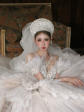 Pretty Wedding Dress Ball Gown Scoop Tulle White Long Luxury Wedding Dresses Bridal Gowns Brides Gown HZ1121