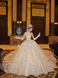 Pretty Wedding Dress Ball Gown Sweetheart Sequin Gold Long Luxury Wedding Dresses Bridal Gowns Brides Gown HZ1121