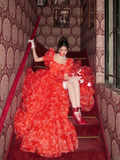 Classy Ball Gown Sweetheart Red Slit Layers Long Prom Dresses Party Dress Birthday Outfits Graduation Dresses HZ1121