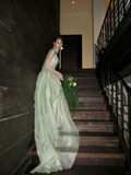 Classy A line Strapless Sage Green Satin Layers Long Prom Dresses Party Dress Birthday Outfits Graduation Dresses HZ1121
