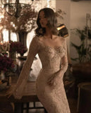 Ethereal Wedding Dress Sheath V Neck Lace Long Sleeves White Wedding Dresses Bridal Gowns HZ1121