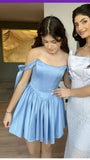 Sexy A line Straps Blue Satin Mini Short Formal 8th Grade Homecoming Dresses Summer Middle School Hoco Dress 20th Birthday Outfits HZ1121